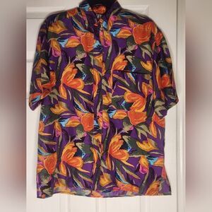 Vtg Clio Xl Hawaii Abstract Floral Print Shrtslv Pocket Buttons Up Women Shirt